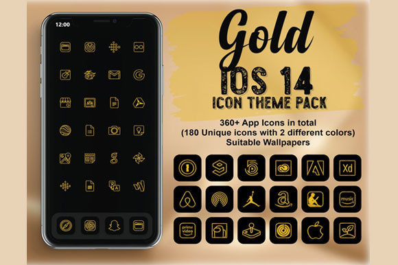 Download Gold White Black App Icons IOS 14 - Premium Bundle