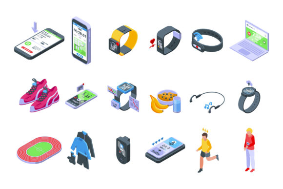 Download Runner App Icons Set Isometric Vector. - Premium Resources